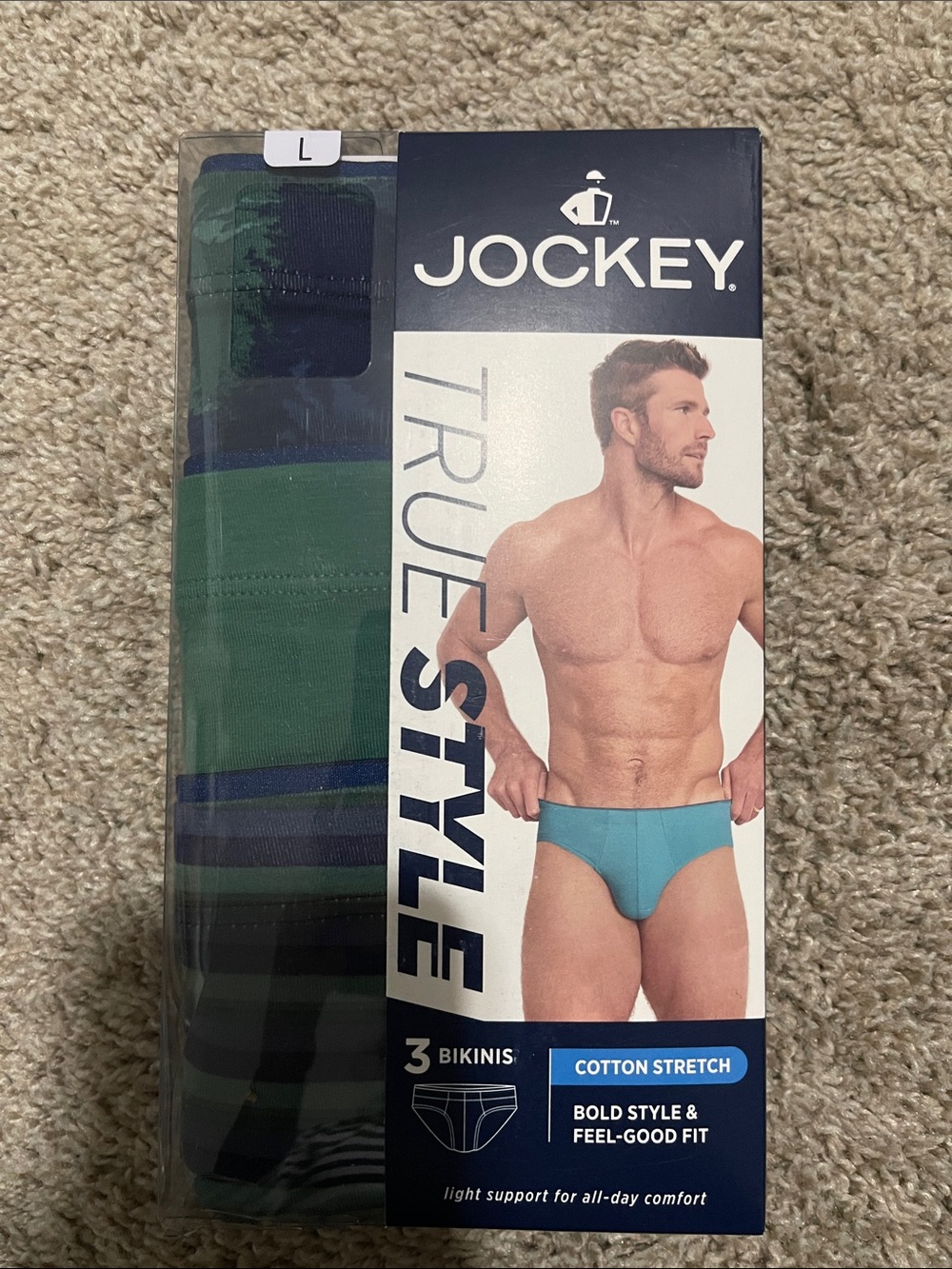 NIP- Jockey - Men’s L- cotton stretch bikinis 3 pack Assorted